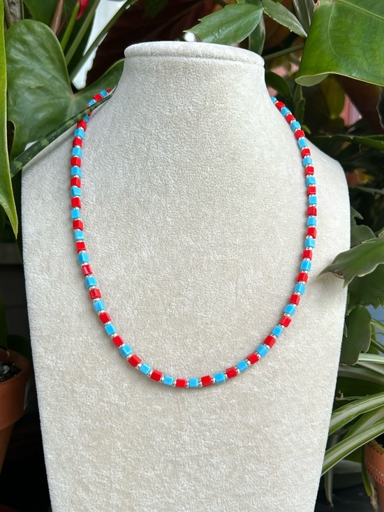 Handmade Jewelry - Red & blue necklace